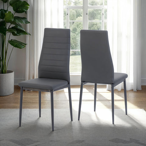 ABBEY DINING SET - CLEAR GLASS/GREY/GREY FAUX LEATHER