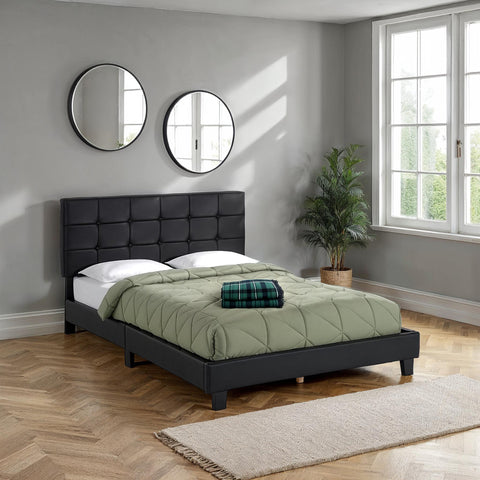 ARRAN 4'6" BED - BLACK FAUX LEATHER