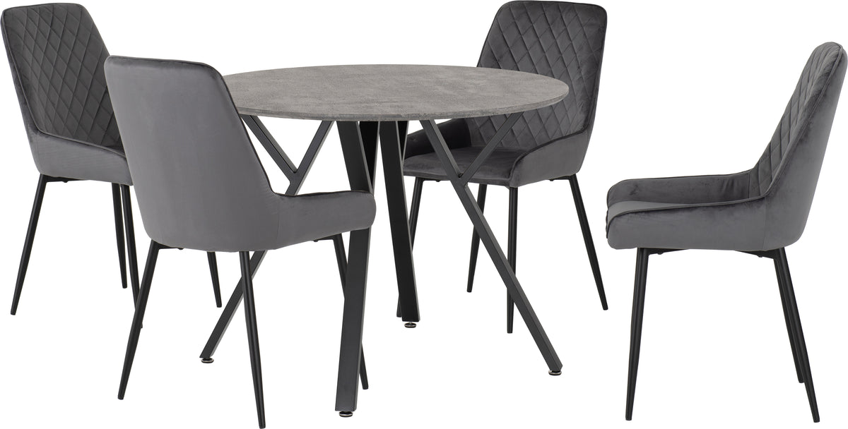 ATHENS RECTANGULAR DINING SET WITH AVERY CHAIRS - CONCRETE EFFECT/BLACK/EMERALD GREEN VELVET
