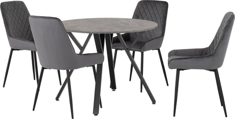 ATHENS RECTANGULAR DINING SET WITH AVERY CHAIRS - CONCRETE EFFECT/BLACK/EMERALD GREEN VELVET